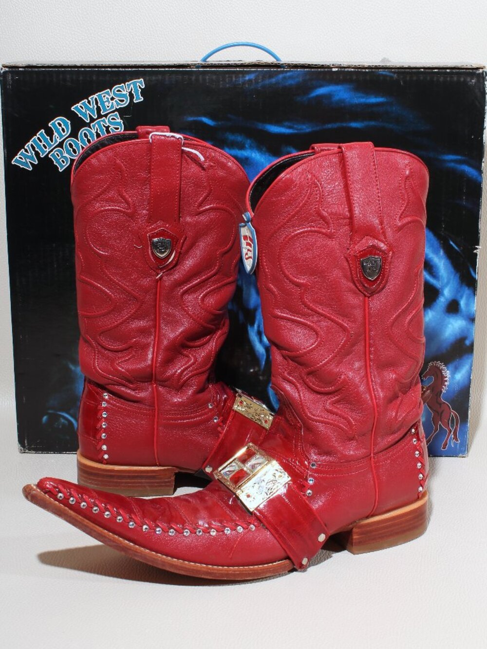 Mens Wild West Red Eel Leather 6X Toe Western Cowboy Boots Size 9 EE
